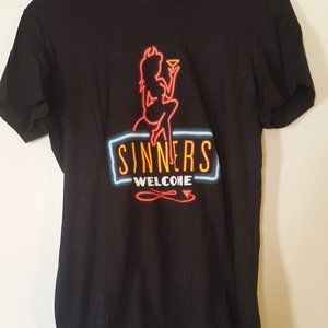 SINNERS WELCOME Shirt XL Tee T-Shirt Pin Up Neon Devil Cheesecake